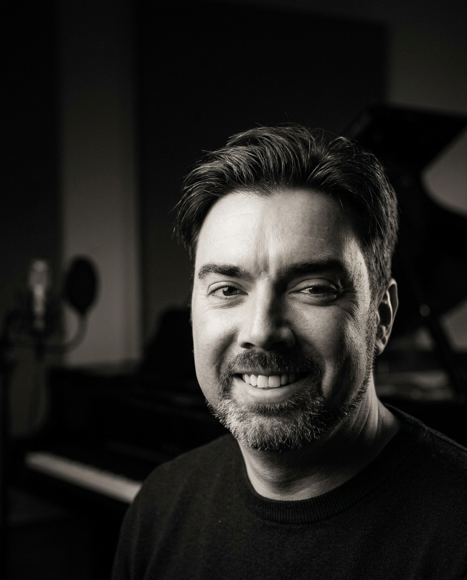 Portrait of composer Christopher Murphy at the piano